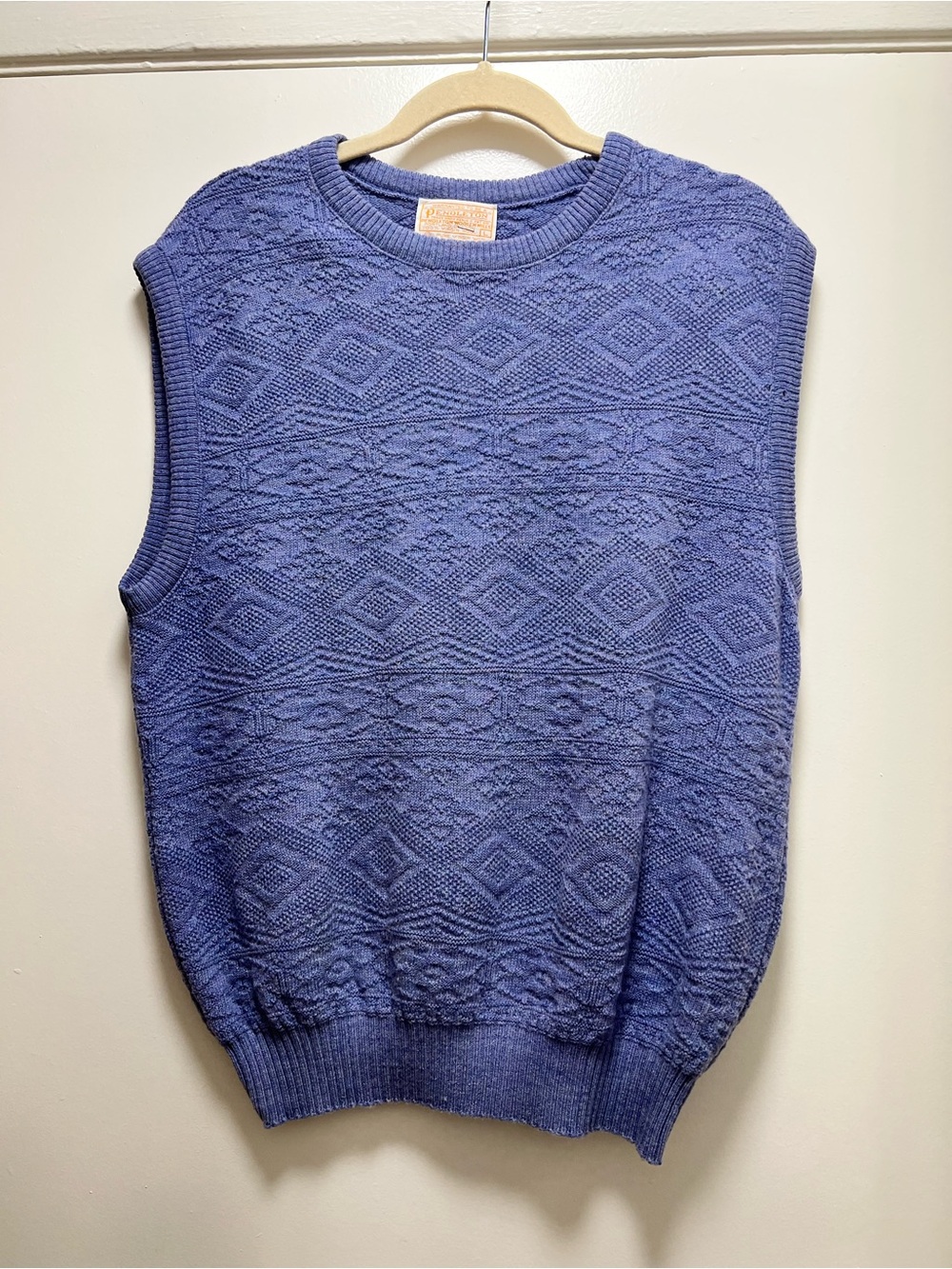 Vintage Pendleton Textured Knit Sleeveless Sweater Vest - Blue